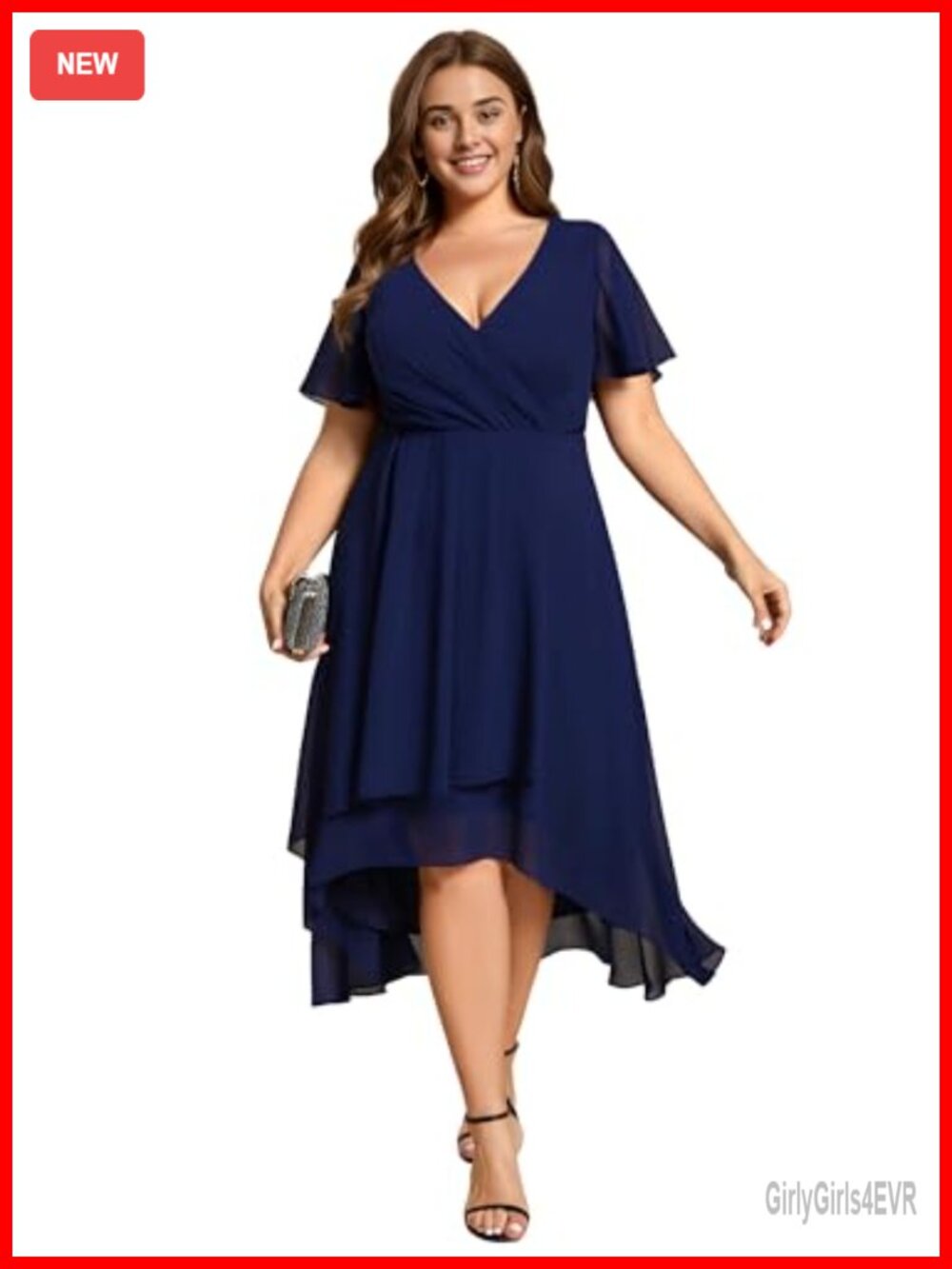 Plus Size Formal Wedding Guest Dress Chiffon A-Line High-Low V-Neck Ruffle